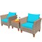 Modern Patio Conversation Set 3 Piece Rattan Sofas with Cushions Acacia Coffee Table